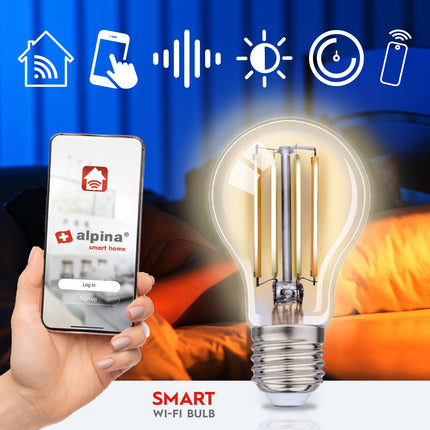 WiFi chytrá LED žárovka E27 Filament teplá bílá 7W 806 lm