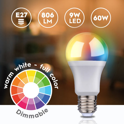 WiFi chytrá LED žárovka E27 RGBW 9W 806 lm