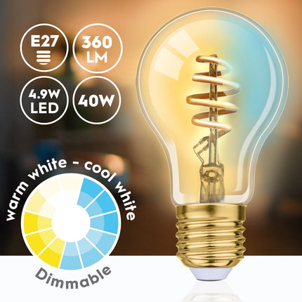 WiFi chytrá LED žárovka E27 teplá/studená bílá 4.9W 360 lm