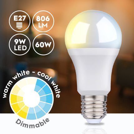 WiFi chytrá LED žárovka E27 teplá/studená bílá 9W 806 lm