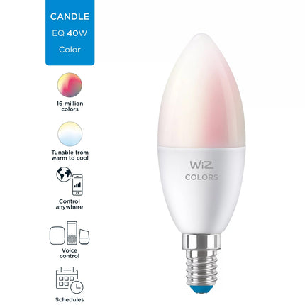 WiFi chytrá LED žárovka E14 svíčka 40W 470lm, barevná