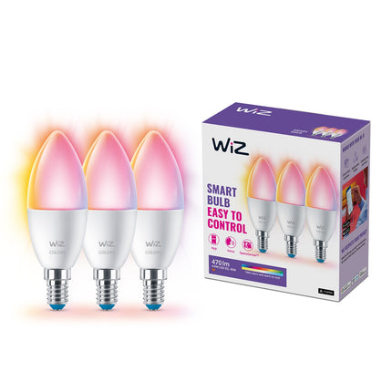 WiFi chytrá LED žárovka E14 svíčka 40W, barevná + teplá-studená bílá, 470 lm, sada 3 ks