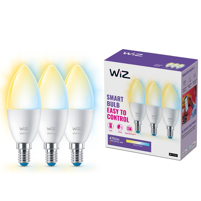 WiFi chytrá LED žárovka E14 svíčka 40W teplá-studená bílá 470 lm, sada 3 ks