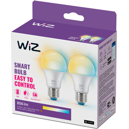 WiFi chytrá LED žárovka E27 60W 806lm teplá-studená bílá, 2 ks