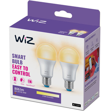 WiFi chytrá LED žárovka E27 Normal 60W 806lm stmívatelná teplá bílá, 2 ks