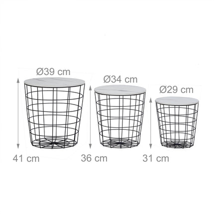 Korbtisch 3er Set Marmor