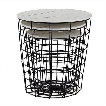 Korbtisch 3er Set Marmor