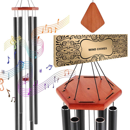 Wind Chimes, 60-Inch Outdoor Deep Tone, 6 Tubes, Black