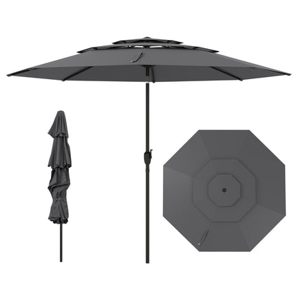 Slunečník odolný proti větru, 300 cm, klika a náklon, šedý
