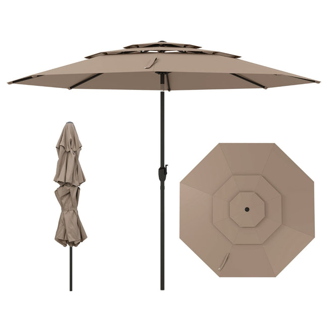 Wind-Resistant Patio Umbrella, 300 cm, Tilt & Crank, Beige
