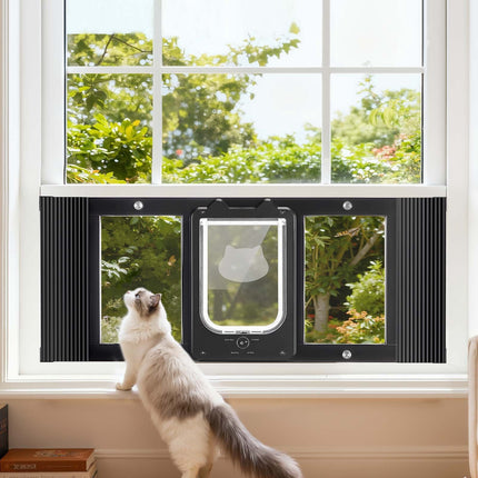 Window Cat Door, Adjustable 787–914 mm, 4-Way Lock