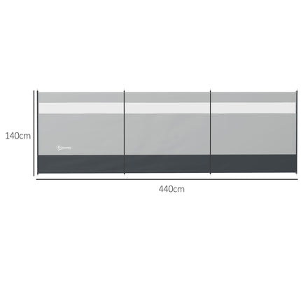 Skládací šedá větrná zástěna se světlem, 440 x 140 cm