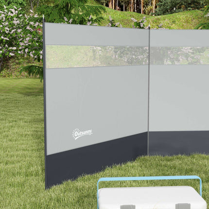 Skládací šedá větrná zástěna se světlem, 440 x 140 cm