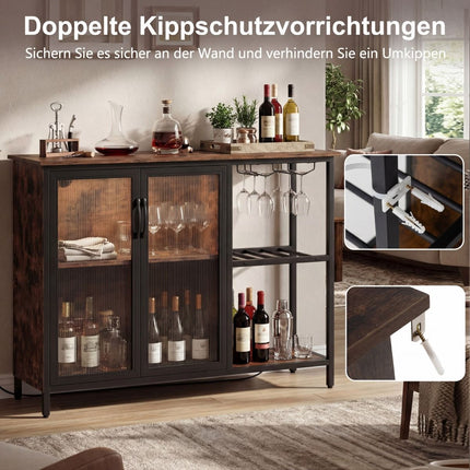 Wine Cabinet with LED Lighting, Glass Holder, and Charging Ports