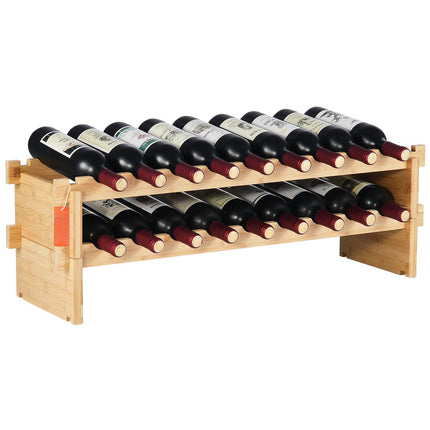 Wine Rack, 18-Bottle Stackable Bamboo 2-Tier