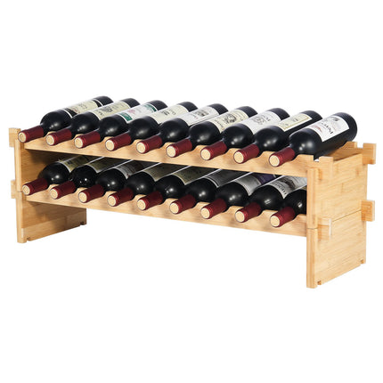 Wine Rack, 18-Bottle Stackable Bamboo 2-Tier