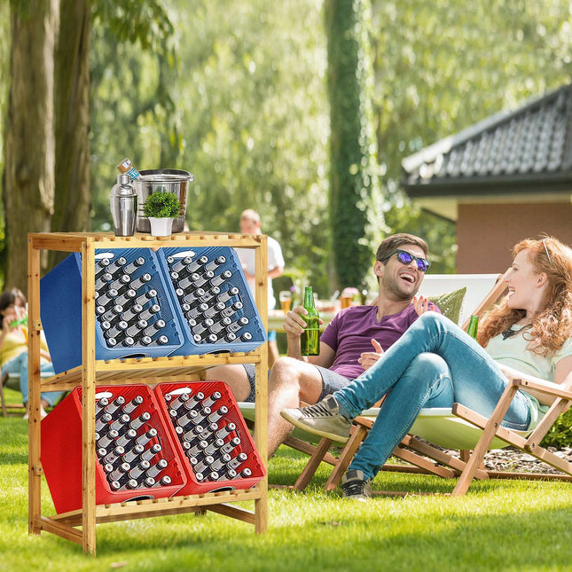 Weinregal mit 2 Ablagen - Ständer aus Naturholz für den Außenbereich