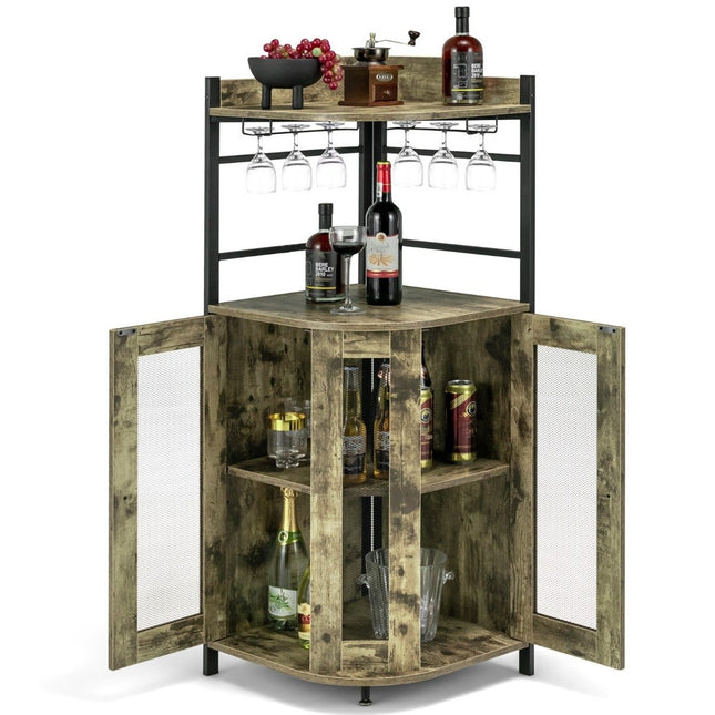 Wine cabinet industrial bar cabinet with glass holder kitchen cabinet corner 48 x 48 x 130 cm