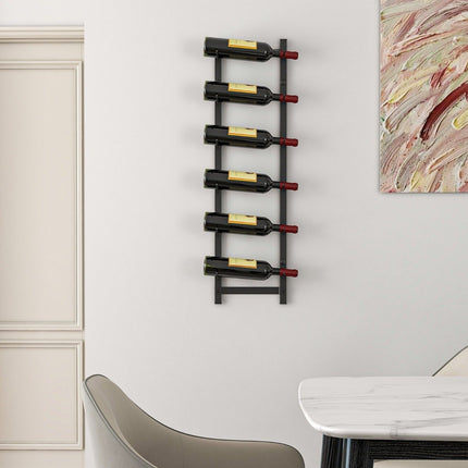 Nástěnný stojan na víno na 6 lahví, kovový držák lahví 22 x 13.5 x 73cm černý