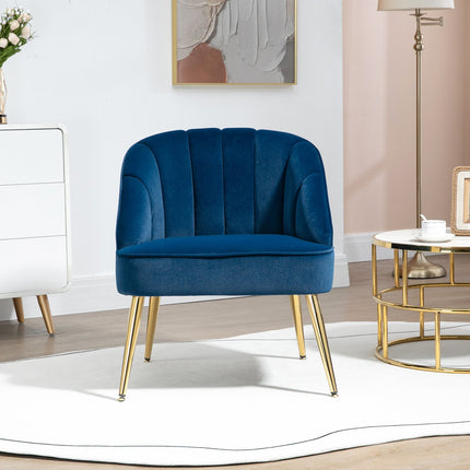 Dark blue Velvet-Look Armchair, Steel legs, 65x64x77 cm