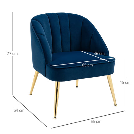 Dark blue Velvet-Look Armchair, Steel legs, 65x64x77 cm