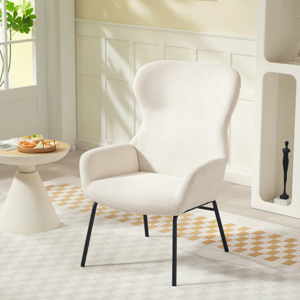 Wingback Chair, High Back, Thick Cushion, Steel Legs, Cream
