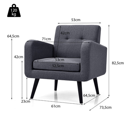 Wing chair with armrests and legs made of solid rubber wood, reading chair, TV chair, grey