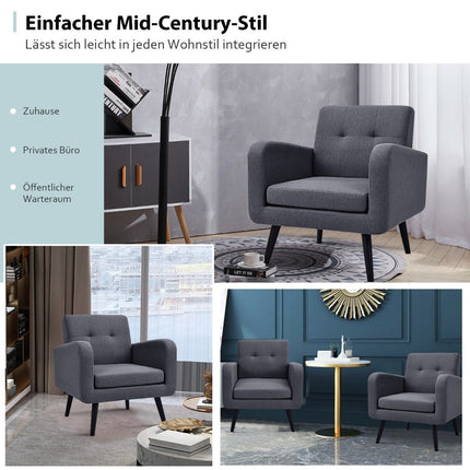 Wing chair with armrests and legs made of solid rubber wood, reading chair, TV chair, grey