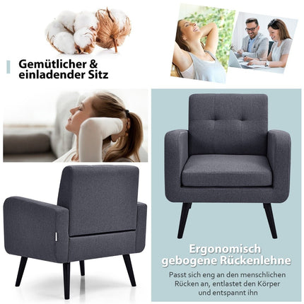 Wing chair with armrests and legs made of solid rubber wood, reading chair, TV chair, grey