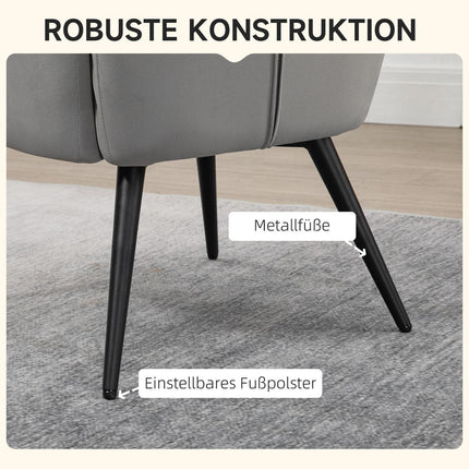 Ušácké křeslo a taburet, vzhled sametu, světle šedá