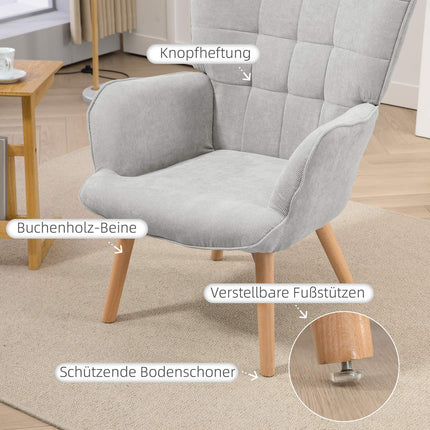Šedé manšestrové křeslo ušák s podnožkou - relaxační křeslo