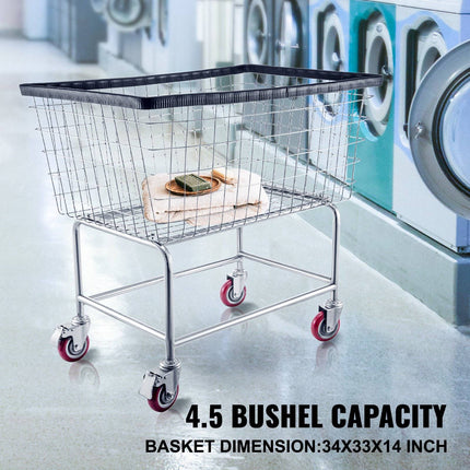 Wire Laundry Cart, 4.5 Bushel, 5 In Casters