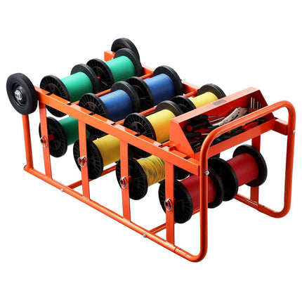 Wire Spool Rack, 11 Rods, Wheels, Storage Tray