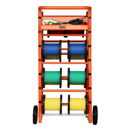 Wire Spool Rack, 11 Rods, Wheels, Storage Tray