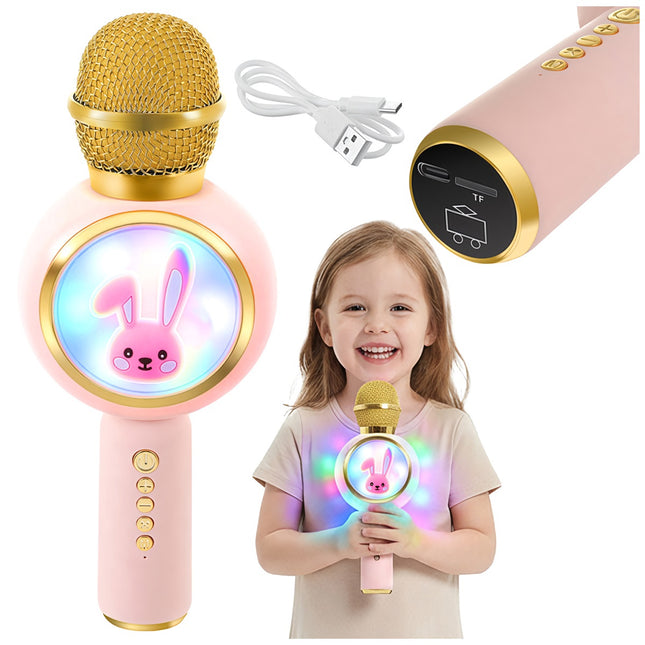 Draadloze Bluetooth karaokemicrofoon voor kinderen, roze