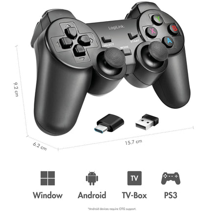 Bezdrátový gamepad 2.4 GHz, černý – kompatibilní s PC a Android