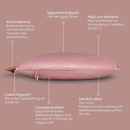 Bezdrátová vyhřívací podložka, pudrově růžová, komfortní design
