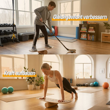 Wood Balance Board Trainer with Cork Roller, 79x28 cm