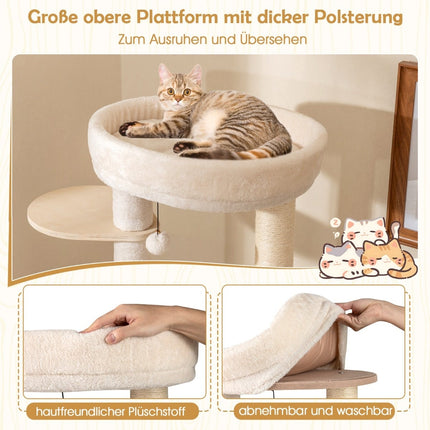 Dřevěný kočičí strom se sisalovými sloupky, domek, žebřík – 143 cm