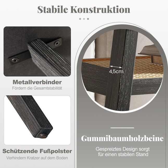 Couchtisch aus Holz mit Rattankorb, 2-stufig, 100x55x44,5 cm
