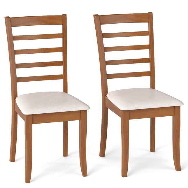 Dřevěná jídelní židle, sada 2 ks, ergonomická, béžová, kaučukovník