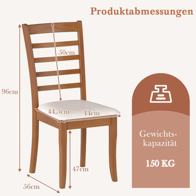 Dřevěná jídelní židle, sada 2 ks, ergonomická, béžová, kaučukovník