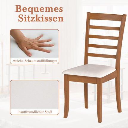 Dřevěná jídelní židle, sada 2 ks, ergonomická, béžová, kaučukovník