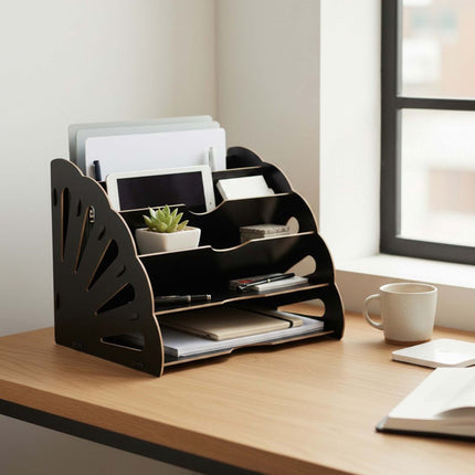 Wood-Effect Letter Tray, 5 Slots – Dark Brown MDF