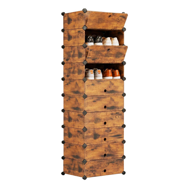 Schoenenrek met houtlook, 10 vakken, ruimtebesparend