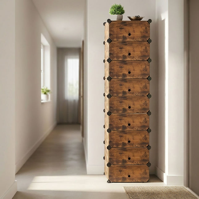 Schoenenrek met houtlook, 10 vakken, ruimtebesparend