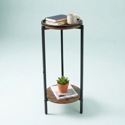 Wood-Effect Side Table with 2 Shelves – Brown