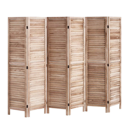 Wood Folding Room Divider, 6-Panel 66.9 in Louvered