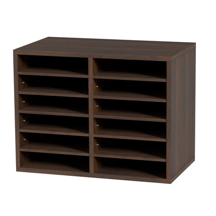 Wood Literature Organizer, 12 Compartments, Adjustable Shelves