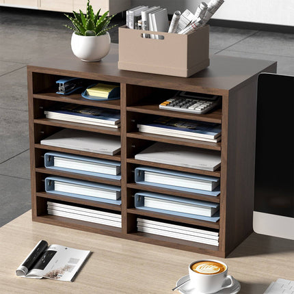 Wood Literature Organizer, 12 Compartments, Adjustable Shelves